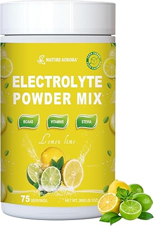 Bebida líquida de electrolitos intravenosa diaria en polvo sin azúcar (limón y lima), mejorada con BCAA y vitaminas, para una rápida hidratación y recuperación, sin azúcar y cetogénica, sin OGM, 75 porciones ln25
