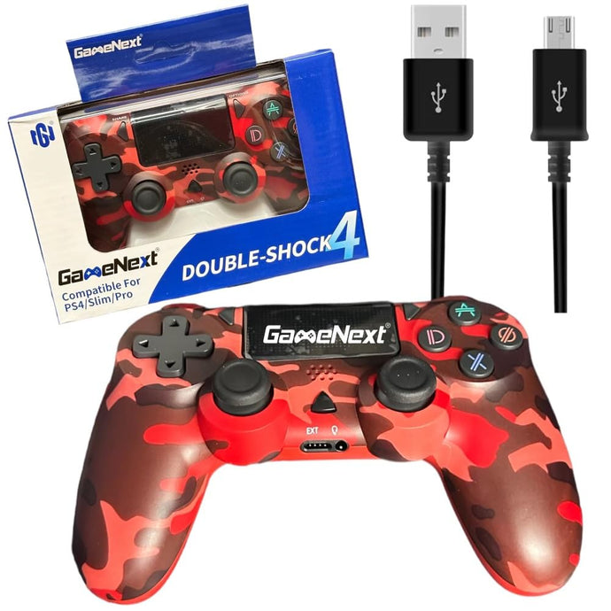 GameNext Upgraded Wireless Controller Compatible for PS4 Gamepad Compatible with PS4/Pro/Slim/Windows PC, Joystick for PS-4 with Touchpad/Stereo Headphone (Camouflage Red) A19