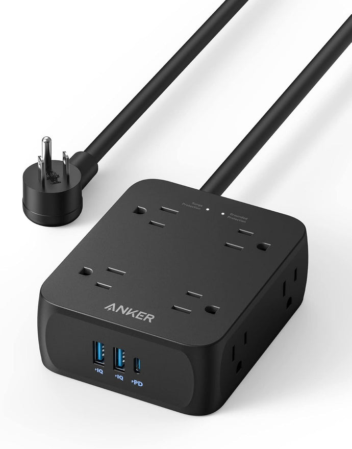 Anker Regleta de alimentación con puertos USB, 5 pies, protector de sobretensión (2000J), 8 extensores de salida a19 amplia con 2 puertos USB A y 1 puerto USB C, funciona con iPhone 15/15 Plus/15 Pro/15