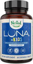 Cargar imagen en el visor de la galería, Suplemento de ayuda natural para dormir Luna Kids  con melatonina, valeriana, manzanilla, bálsamo de limón y más productos) ln26
