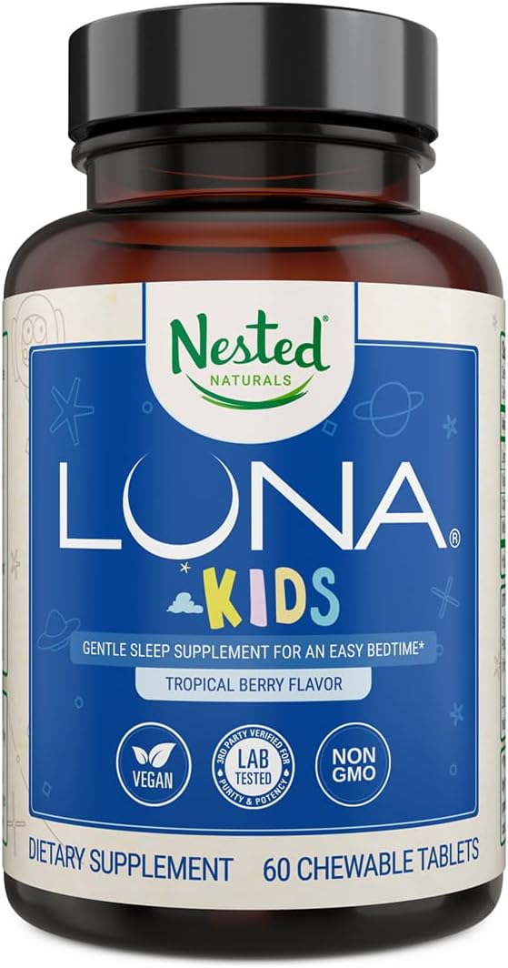Suplemento de ayuda natural para dormir Luna Kids  con melatonina, valeriana, manzanilla, bálsamo de limón y más productos) ln26