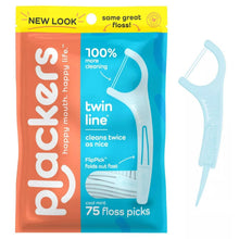 Cargar imagen en el visor de la galería, Plackers Twin Line Púas de Hilo Dental, Tuffloss de Doble Línea 75 unidades
