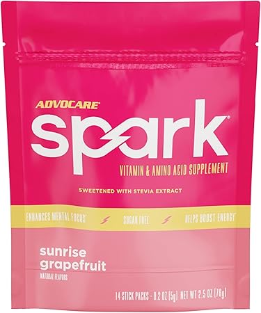 Suplemento de vitaminas y aminoácidos AdvoCare Spark: bebida energética y concentrada sin azúcar en polvo con vitaminas A, C, E y B-12, pomelo Sunrise, 14 sobres ln25