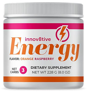 Innov8tive Energy - Bebida con sabor a naranja y frambuesa | Potentes vitaminas B, apoyo energético sostenido y concentración cognitiva, para entusiastas de las bebidas energéticas, suplementos energéticos - Peso neto 228 g ln25