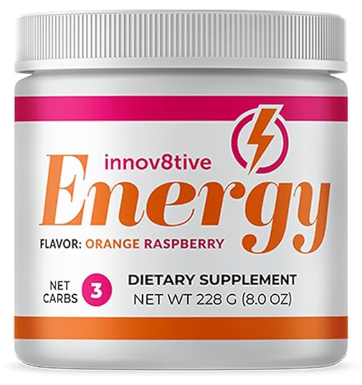 Innov8tive Energy - Bebida con sabor a naranja y frambuesa | Potentes vitaminas B, apoyo energético sostenido y concentración cognitiva, para entusiastas de las bebidas energéticas, suplementos energéticos - Peso neto 228 g ln25