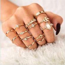 Cargar imagen en el visor de la galería, Sither Juego de 13 anillos para mujer, anillos de nudillos, anillos bohemios dorados, anillos de cristal con gemas vintage, conjuntos de anillos de nudo para adolescentes, fiestas, uso diario, regalo A23
