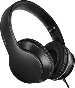 LORELEI X6 - Auriculares sobre la oreja con micrófono, auriculares de bajos estéreo ligeros y plegables con 1.45M sin enredos, auriculares portátiles con cable ln24 para Smartphone, tablet, MP3/4 (negro espacial)