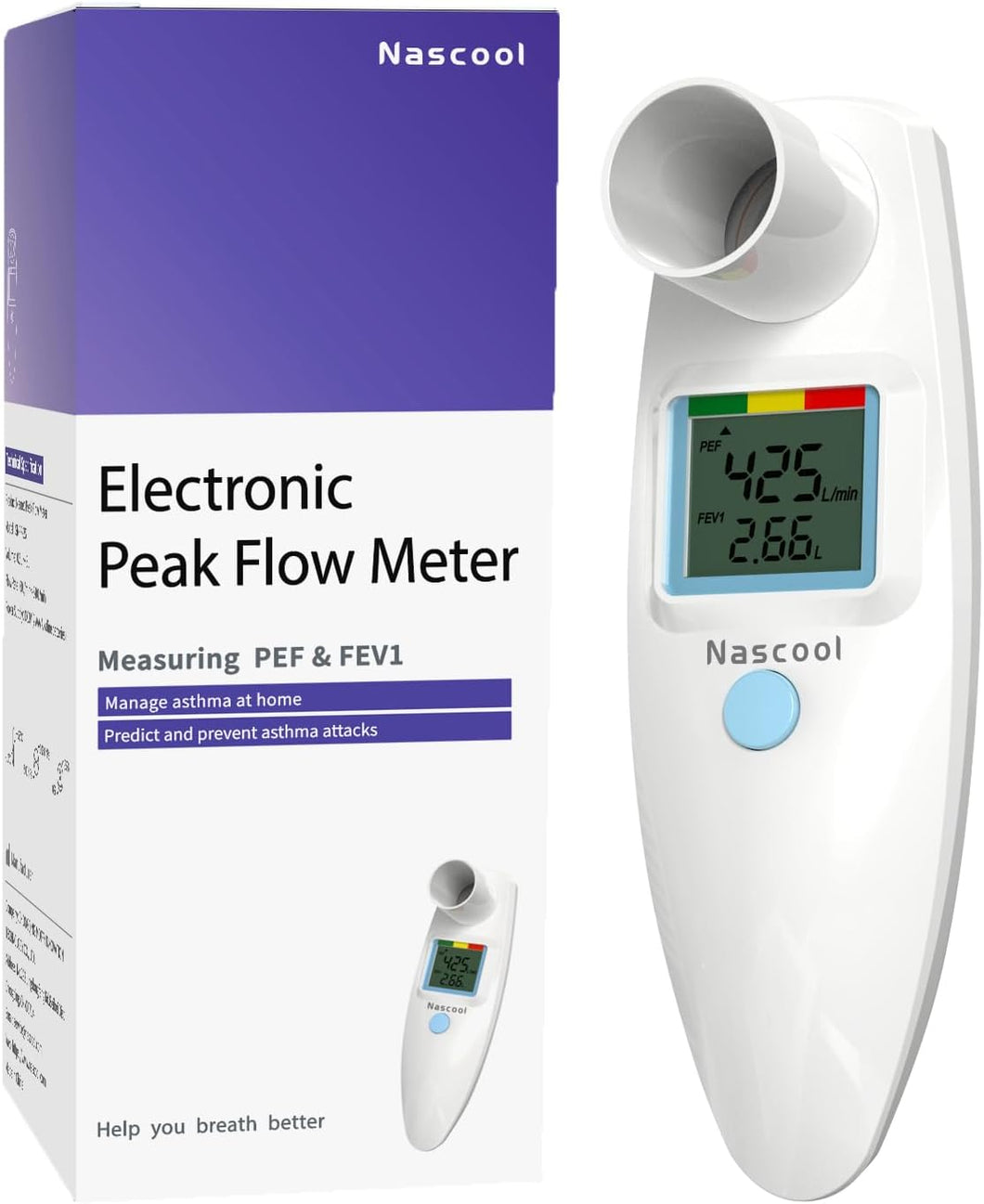 Medidor de flujo máximo digital, médico en el hogar con software de seguimiento, grabación manual, a22 espirómetro preciso y confiable para asma, EPOC, niños adultos