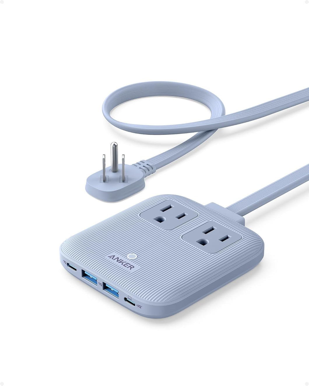 Anker Estación de carga nano (67 W máximo), tira de alimentación USB C 6 en 1 para iPhone 15/14, MacBook,a19 con enchufe plano y cable de extensión delgado no desmontable de 5 pies, 2 CA y 2 USB A y 2