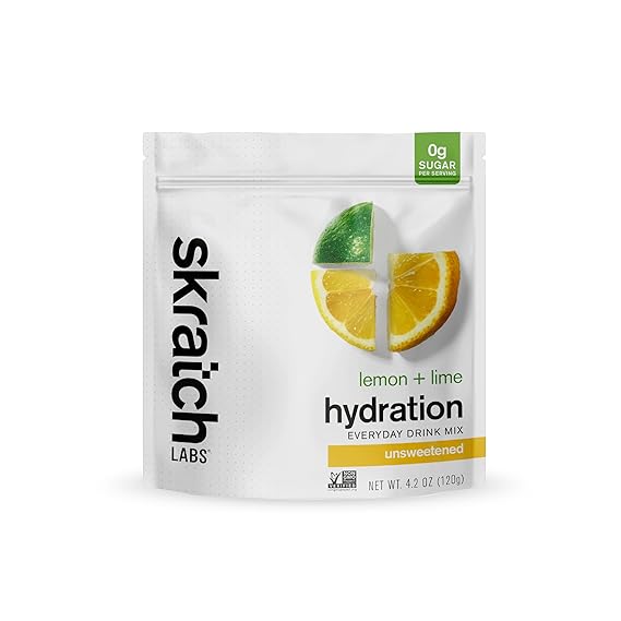 Polvo electrolítico sin azúcar de Skratch Labs - Hidratación diaria - Mezcla para bebida deportiva - Sin azúcar - Refuerzo de electrolitos - Limón + lima - 30 porciones - Cetogénico, paleo, vegano, sin OGM ln25