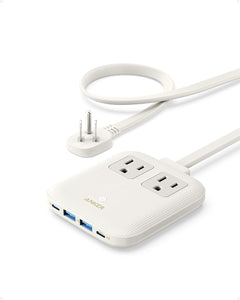 Anker Estación de carga nano (67 W máximo), tira de alimentación USB C 6 en 1 para iPhone 14/13 y MacBook, a19 con enchufe plano y cable de extensión delgado no desmontable de 5 pies, 2 AC, 2 USB A, 2 USB