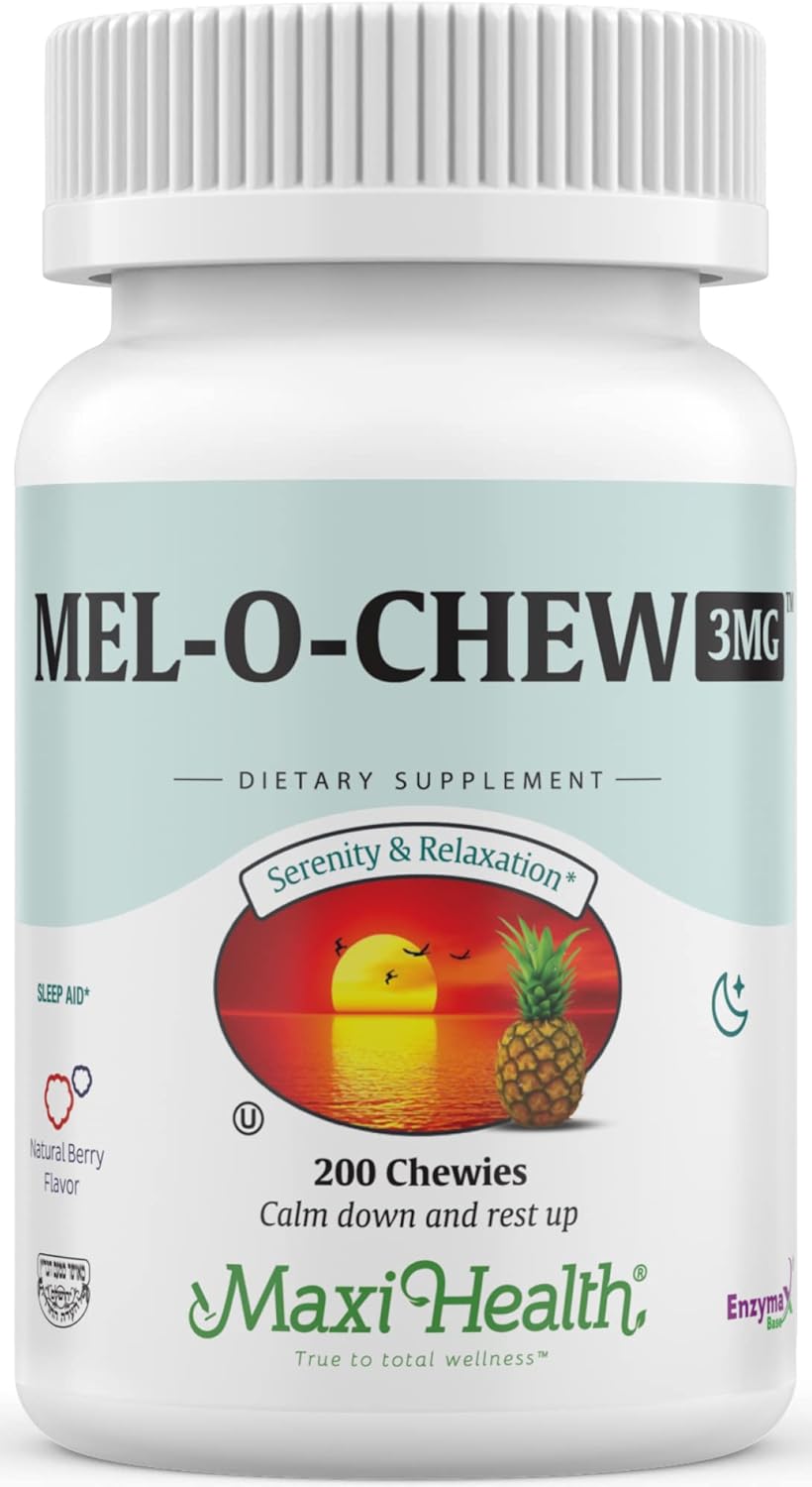 Maxi Health Mel-O-Chew Mel-O-Chew Melatonina masticable extra fuerte de 3 mg, sabor a bayas (200 unidades) ln26