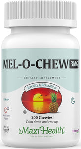 Maxi Health Mel-O-Chew Mel-O-Chew Melatonina masticable extra fuerte de 3 mg, sabor a bayas (200 unidades) ln26