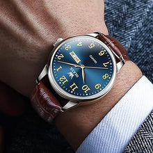Cargar imagen en el visor de la galería, OLEVS Reloj para hombre, relojes clásicos de plata para hombres, a21 reloj de acero inoxidable resistente al agua, números romanos, fácil de leer
