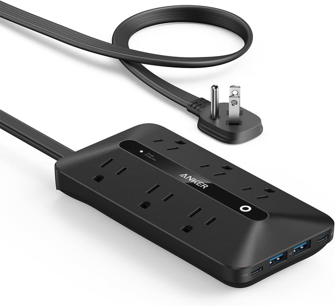 Anker Regleta de alimentación de enchufe plano de 300J, tira de alimentación USB C, regleta de alimentación ultra fina 10 en 1 con 6 CA, 2 puertos USB A y 2 puertos USB C, cable de extensión de 5