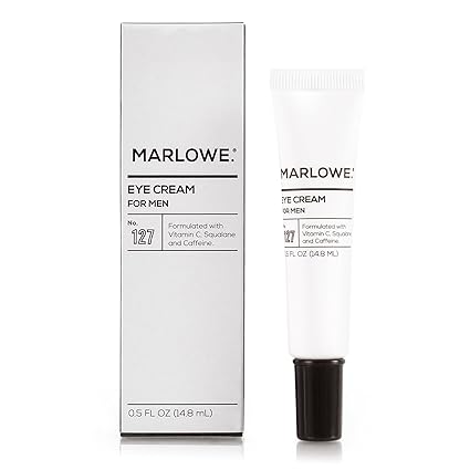 MARLOWE. No. 127 Crema para ojos para hombres con vitamina C, cafeína y escualano hidratante para bolsas, arrugas y ojeras, cuidado específico para la piel debajo de los ojos, 0.5 fl oz a23