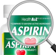 Cargar imagen en el visor de la galería, HealthA2Z® Aspirina 81 mg | Baja resistencia | Recubrimiento entérico | Alivio del dolor | Reduce dolores menores dolores musculares y calambres | Reductor de fiebre | Reduce el dolor de cabeza (365 LN23
