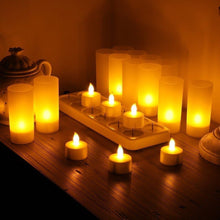 Cargar imagen en el visor de la galería, WoneNice - Velas de té LED recargables con portavelas esmerilado (Juego de 12)
