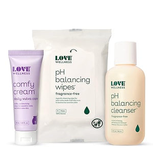 Love Wellness Crema cómoda, limpiador y toallitas equilibradoras de pH | Vulva hidratante Vulva A24