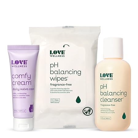 Love Wellness Crema cómoda, limpiador y toallitas equilibradoras de pH | Vulva hidratante Vulva A24