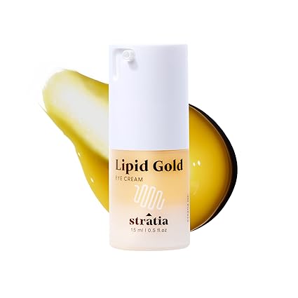 Crema hidratante para ojos Lipid Gold de Stratia, crema antienvejecimiento para el cuidado de la piel, para ojeras, líneas finas, arrugas y aclarador de ojeras, 0,5 fl. oz. A23