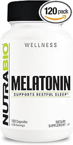 Melatonina NutraBio: suplemento para dormir con melatonina, comprimidos de 3 mg, 120 cápsulas a23