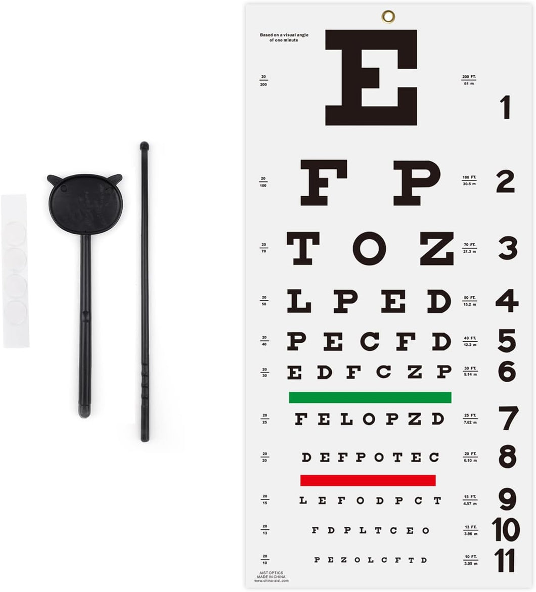 Snellen - Tabla de ojos con adhesivo de fijación de 11 x 22 pulgadas, gráficos oculares para exámenes oculares, a22 ideal para el consultorio del médico, escuela, hogar con oclusor ocular y
