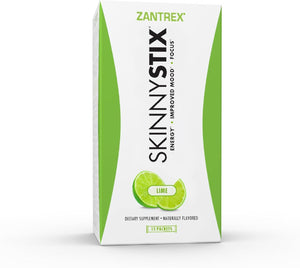 Polvo energético SkinnyStix de Zantrex: potencia el GLP-1, mejora el estado de ánimo, 10 calorías, yerba mate, granos de café, 15 Stix, lima a22
