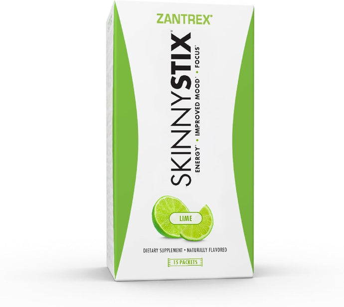 Polvo energético SkinnyStix de Zantrex: potencia el GLP-1, mejora el estado de ánimo, 10 calorías, yerba mate, granos de café, 15 Stix, lima a22