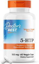 Cargar imagen en el visor de la galería, Doctor's Best 5-Htp sin OMG, vegano, sin gluten, sin soja, 100 mg y 60 cápsulas vegetarianas
