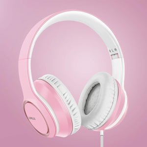 LORELEI X8 Auriculares con cable con micrófono con línea de nailon sin enredos de 4.8 ft y enchufe de 0.138 in, ligeros, plegables y portátiles para smartphone, tableta,ln24 computadora, MP3/4 (rosa