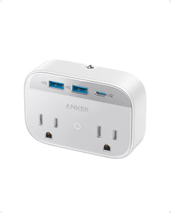 Anker Extensor de salida portátil con enchufe plegable, 5 salidas multienchufe, entrega de energía USB C de alta velocidad de 30 W a19, compatible con iPhone 15/15 Plus/15 Pro/15 Pro Max, compacto para