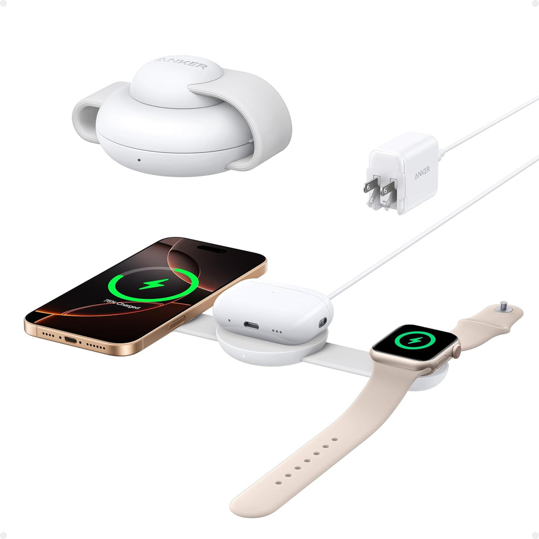 Anker MagSafe - Cargador MagGo UFO 3 en 1, estación de carga inalámbrica iPhone 16, certificado Qi2 de 15 W, a19 almohadilla de carga de viaje plegable, para iPhone 15/14/13/12, AirPods, Apple Watch (no