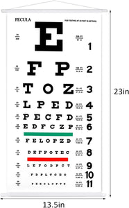 Tabla de ojos, tabla de ojos Snellen, tabla de pared de lienzo no reflectante, gráficos de ojos enmarcados de madera para exámenes oculares de 20 pies 11 x 22 pulgadas. a22