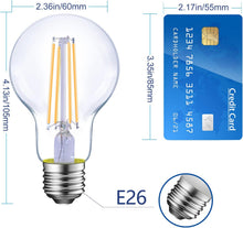 Cargar imagen en el visor de la galería, Energetic Bombillas LED de filamento regulables, 8 W, equivalente a 60 W, blanco cálido 3000 K, vidrio transparente clásico, bombilla LED A19, paquete de 6 A19
