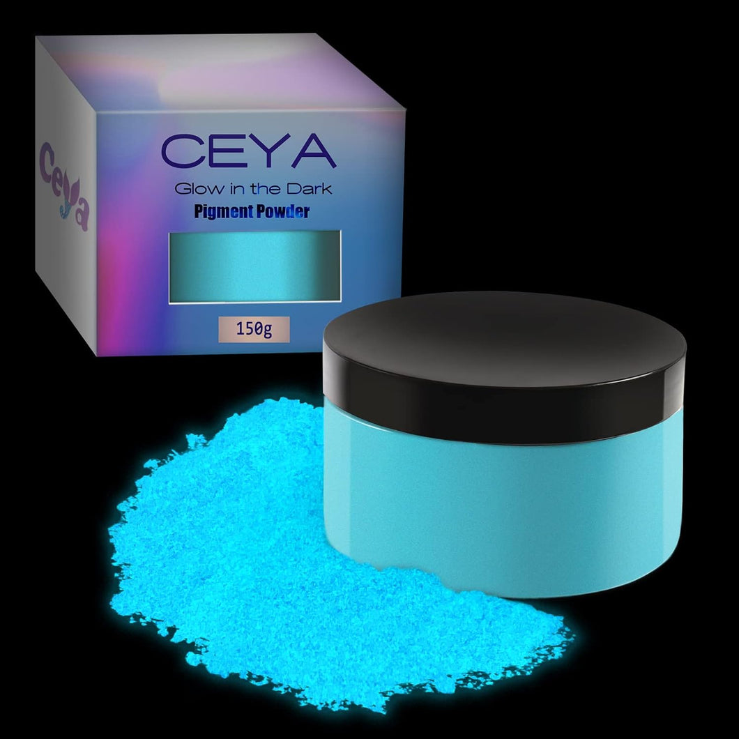 Polvo fluorescente Ceya Blue Glow, 5.3oz/150g Polvo de pigmento que brilla en la oscuridad