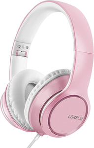 LORELEI X8 Auriculares con cable con micrófono con línea de nailon sin enredos de 4.8 ft y enchufe de 0.138 in, ligeros, plegables y portátiles para smartphone, tableta,ln24 computadora, MP3/4 (rosa