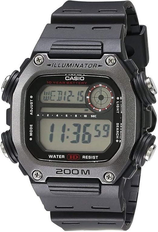 Casio DW291H Series | Men’s Digital Watch | 200 Meter Water Resistance | Multi Alarms | 100 SEC Stopwatch | Countdown Timer | ln24 World Map for World Time | LED Light | LC Display | 10 Yr Battery