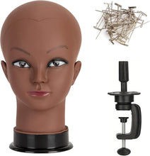 Cargar imagen en el visor de la galería, Cabeza de maniquí calva marrón femenino profesional de cosmetología maniquí de entrenamiento calvo para hacer pelucas y exhibir sombrero
