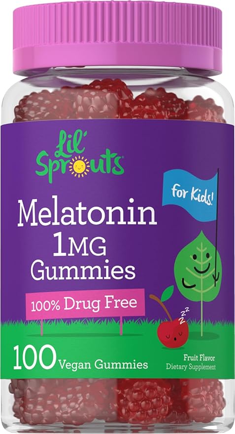 Carlyle Lil Sprouts - Gomitas de melatonina para niños, 1 mg, 100 unidades, sabor a fruta, veganas, sin OMG, sin gluten ln26