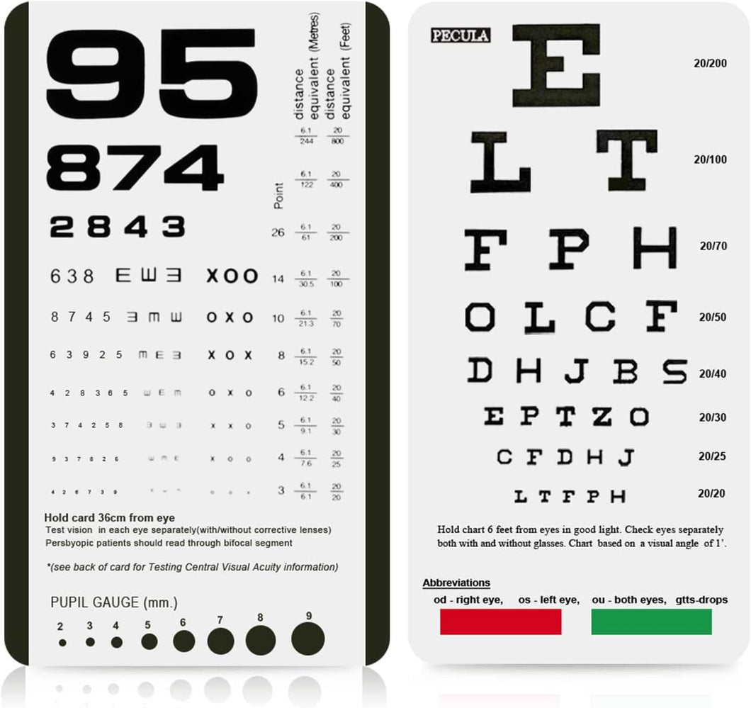 Gráfico de ojos, gráfico de bolsillo de bolsillo, a22 gráfico de ojos de bolsillo Snellen, gráfico de ojos de bolsillo Rosenbaum (2 en 1)