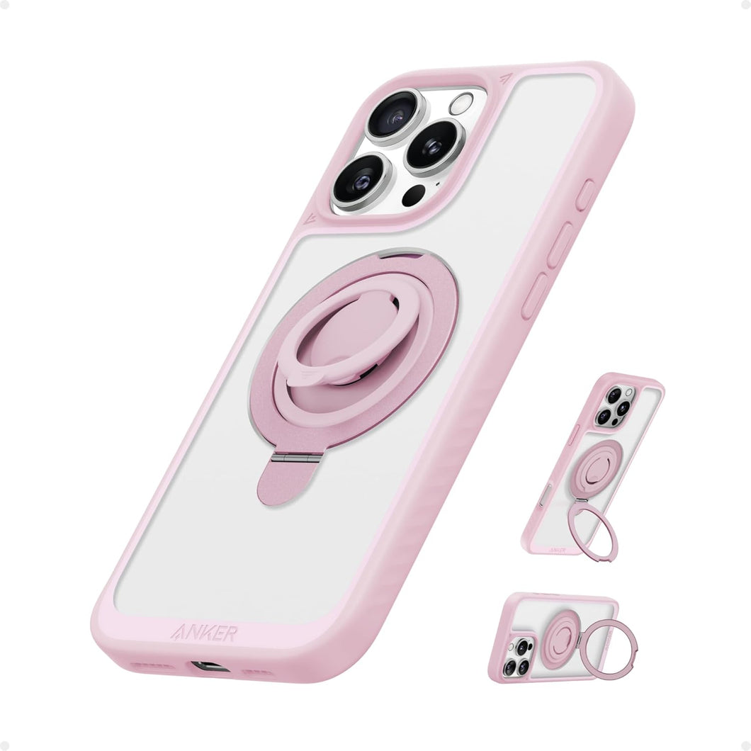 Anker Soporte de anillo magnético para iPhone 16 Pro Max, soporte de silicona para anillo de dedo,a19 prueba de caídas de grado militar, compatible con MagSafe, soporte integrado, borde suave