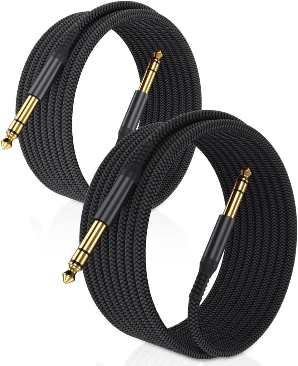 Elebase Cable TRS para instrumento de 1/4 de pulgada, paquete de 2 Q1