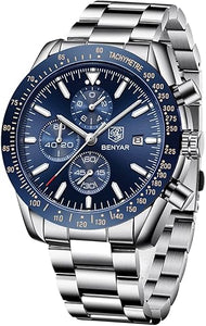 Relojes BENYAR para hombre, movimiento de cuarzo, cronógrafo, correa de cuero, diseño deportivo de negocios a la moda, resistente al agua hasta 30 m, a21 resistente a los arañazos, regalos elegantes para hombres