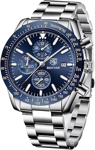 Relojes BENYAR para hombre, movimiento de cuarzo, cronógrafo, correa de cuero, diseño deportivo de negocios a la moda, resistente al agua hasta 30 m, a21 resistente a los arañazos, regalos elegantes para hombres