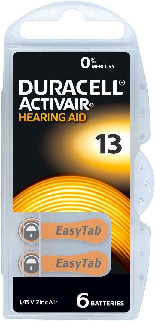 Pilas Duracell para ayuda auditiva, tamaño 13- 6 unidades 1.45 V