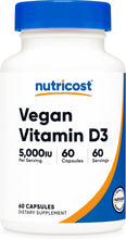 Cargar imagen en el visor de la galería, Nutricost Vitamina D3 Vegana (5,000 UI) - 60 cápsulas
