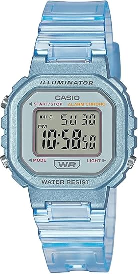Casio Iluminador Alarma Cronógrafo Reloj ln24 Digital Azul Claro LA-20WHS-2A, Azul transparente, Moderno