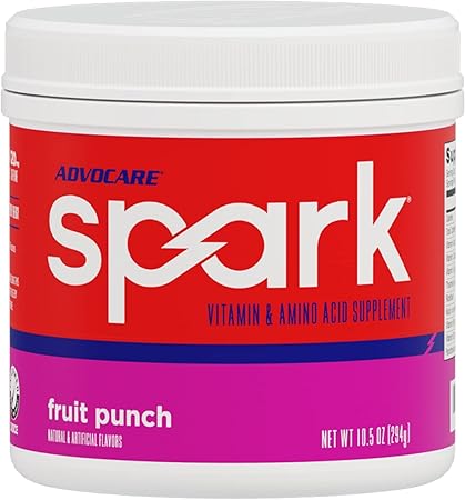 Suplemento de vitaminas y aminoácidos AdvoCare Spark: mezcla en polvo para bebida energética y de concentración con vitamina A, B-6, C y E; también incluye L-carnitina y L-tirosina; ponche de frutas, 10,5 oz a22