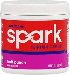 Suplemento de vitaminas y aminoácidos AdvoCare Spark: mezcla en polvo para bebida energética y de concentración con vitamina A, B-6, C y E; también incluye L-carnitina y L-tirosina; ponche de frutas, 10,5 oz a22